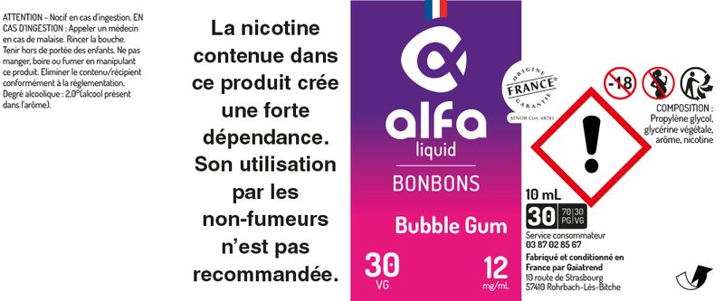 étiquette Bubble Gum Alfaliquid